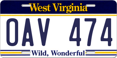 WV license plate OAV474