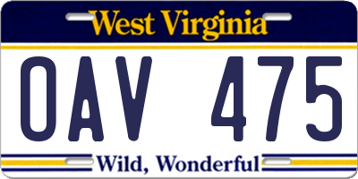 WV license plate OAV475