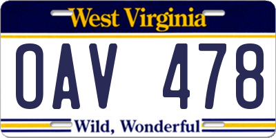 WV license plate OAV478