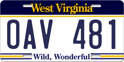 WV license plate OAV481