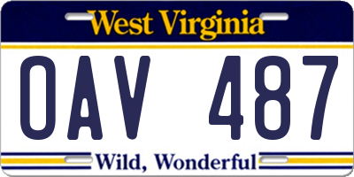 WV license plate OAV487
