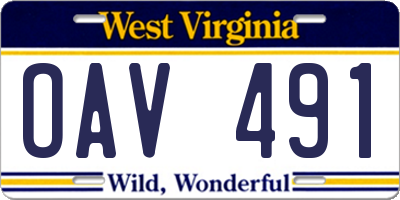 WV license plate OAV491