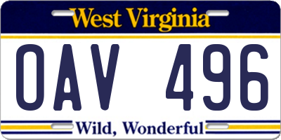 WV license plate OAV496