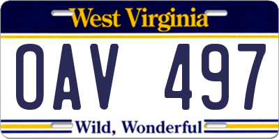 WV license plate OAV497