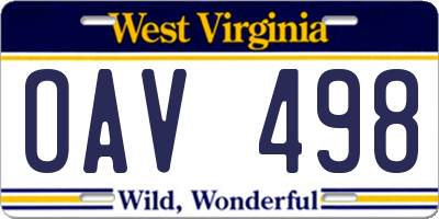 WV license plate OAV498