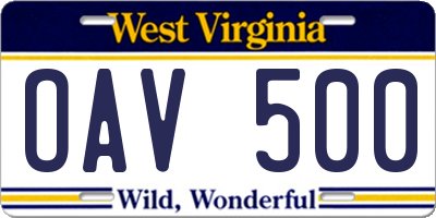 WV license plate OAV500