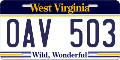 WV license plate OAV503