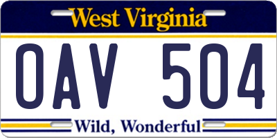 WV license plate OAV504