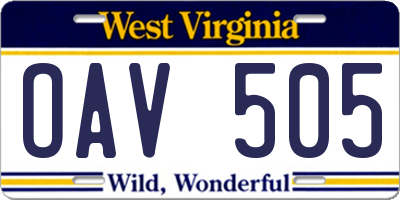 WV license plate OAV505