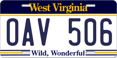 WV license plate OAV506