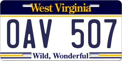 WV license plate OAV507