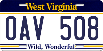 WV license plate OAV508