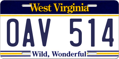 WV license plate OAV514