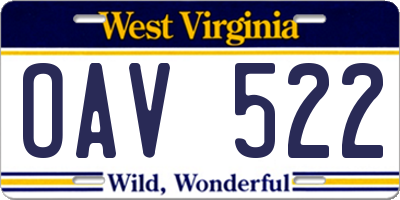WV license plate OAV522