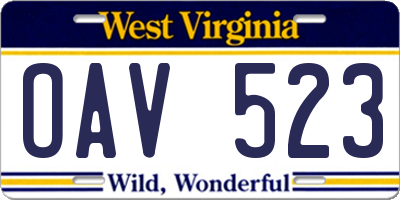 WV license plate OAV523