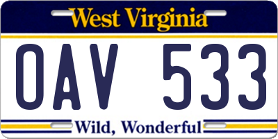 WV license plate OAV533