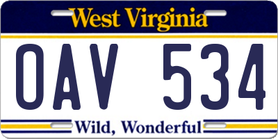 WV license plate OAV534