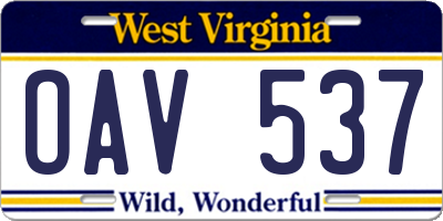 WV license plate OAV537