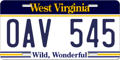 WV license plate OAV545