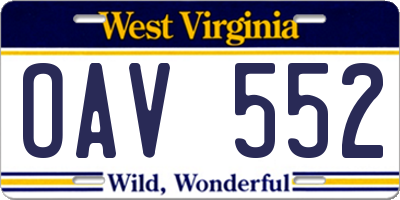 WV license plate OAV552