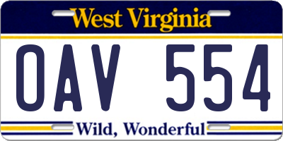 WV license plate OAV554
