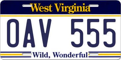 WV license plate OAV555