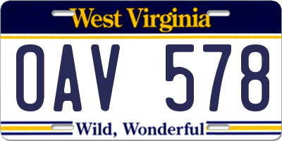 WV license plate OAV578