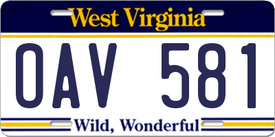 WV license plate OAV581