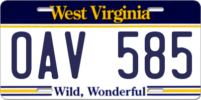 WV license plate OAV585