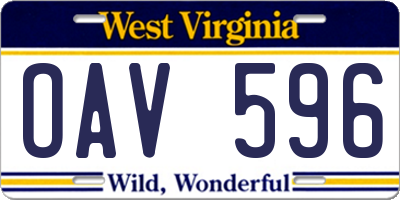 WV license plate OAV596