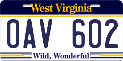 WV license plate OAV602