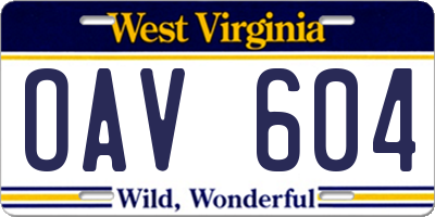 WV license plate OAV604