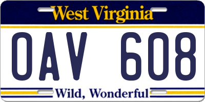 WV license plate OAV608