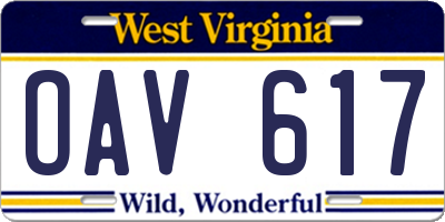 WV license plate OAV617