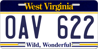 WV license plate OAV622