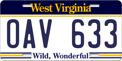 WV license plate OAV633