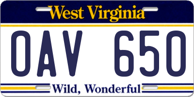 WV license plate OAV650