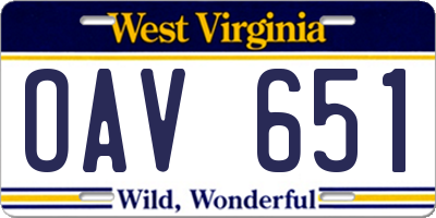 WV license plate OAV651