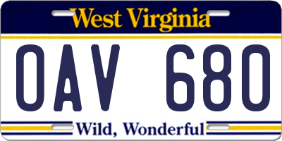 WV license plate OAV680