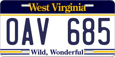 WV license plate OAV685