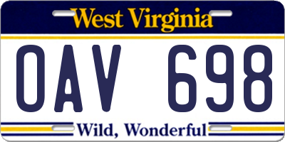 WV license plate OAV698