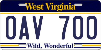WV license plate OAV700