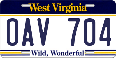 WV license plate OAV704