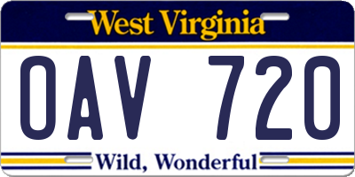 WV license plate OAV720