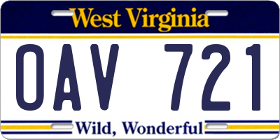 WV license plate OAV721