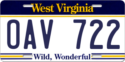 WV license plate OAV722