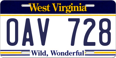 WV license plate OAV728