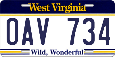 WV license plate OAV734