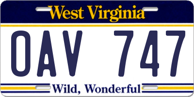 WV license plate OAV747