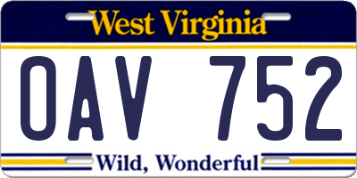 WV license plate OAV752